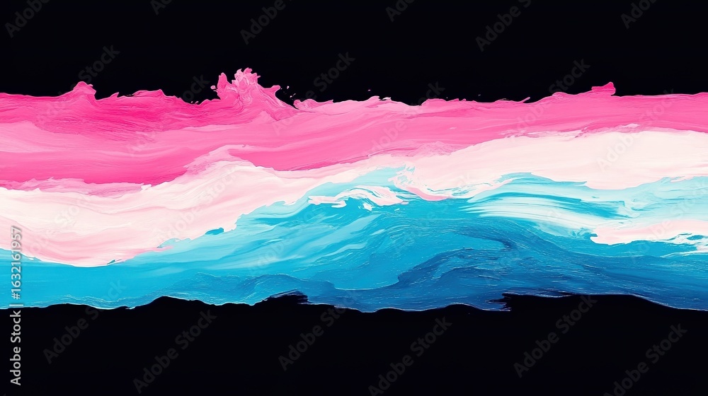 Obraz premium Abstract paint strokes in vibrant pink, blue, and white create a soothing yet dynamic composition against a dark backdrop, perfect for backgrounds, modern art projects, or creative designs,