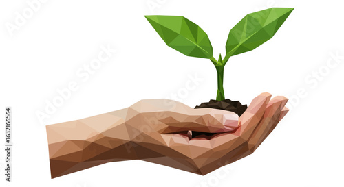 Nurturing growth tenderly a delicate plant seedling sprouts from soil held in an open hand silhouette symbolizing hope and new beginnings