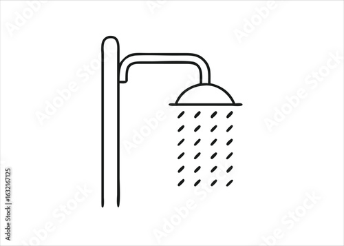 A simple black outline graphic representing a water shower and washroom facility isolated on white background