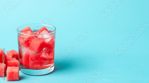 Wallpaper Mural Refreshing Watermelon Beverage with Ice Cubes Against a Light Blue Background Torontodigital.ca