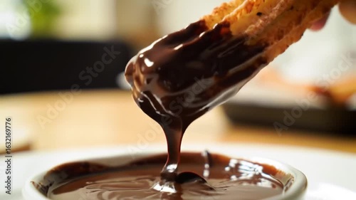 Delightful Churro Being Dipped Into A Chocolatey Warm Sauce