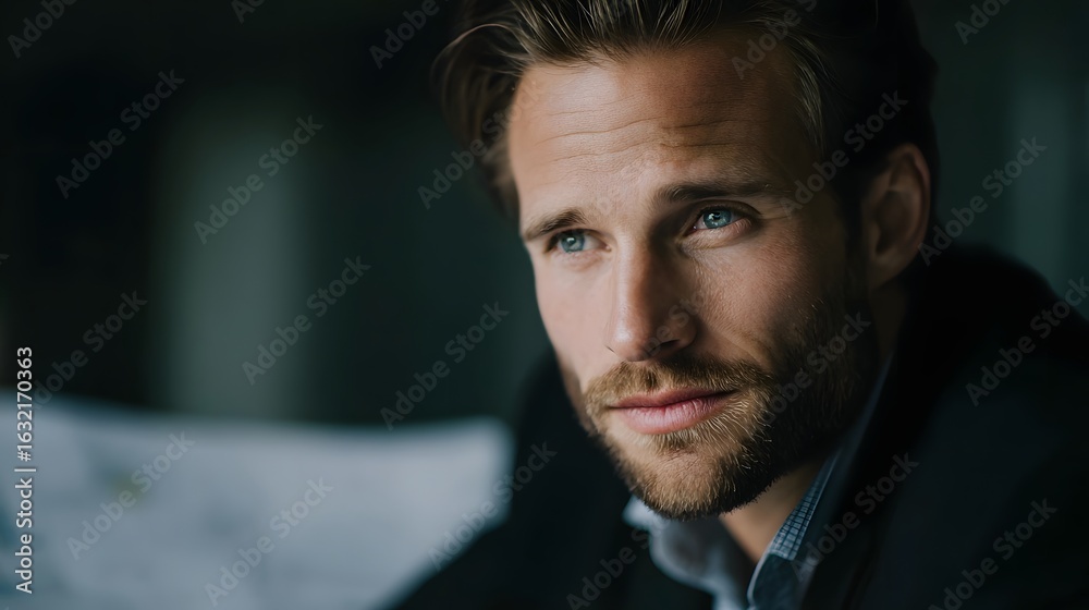 Fototapeta premium Businessman reviewing an industrial project proposal with intense focus