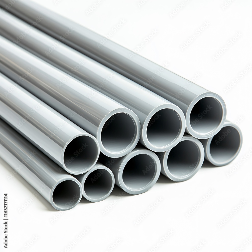 Fototapeta premium Manufacturing process of pvc pipes industrial workshop product photography indoor environment close-up viewpoint focus on quality and durability