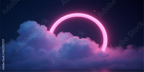 A vibrant rainbow arches through a beautiful blue sky with white clouds, illuminated by bright sunlight