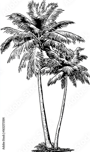 Two palm trees, detailed line art