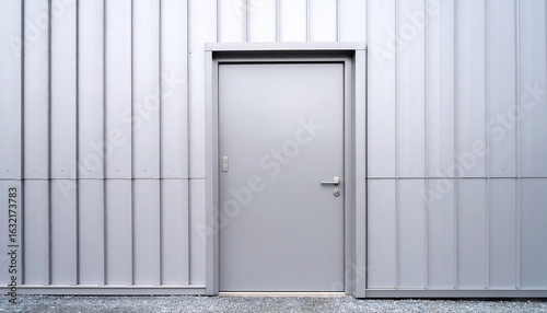 Modern grey metal door on a wall