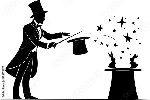 man magician with hat rabbit magic silhouette
