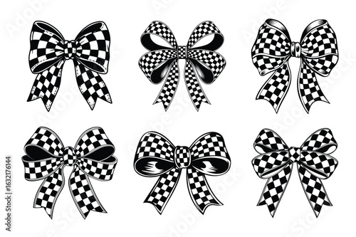 Black White Checkered Ribbon Bows