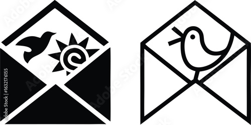 "Minimalist Envelope Icon: Dual Overlapping Design for Messaging & Communication"
