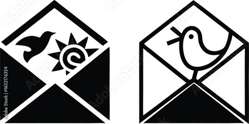 "Minimalist Envelope Icon: Dual Overlapping Design for Messaging & Communication"