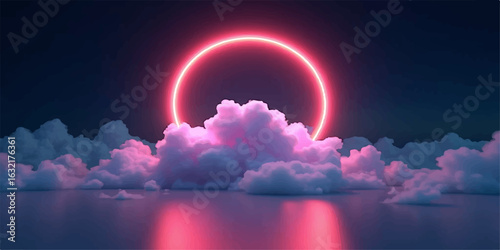 A vibrant rainbow arches through the night sky over a beautifully lit fountain