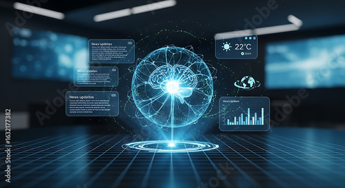 Digital Brain Interface Futuristic Technology and Data Visualization Concept.
