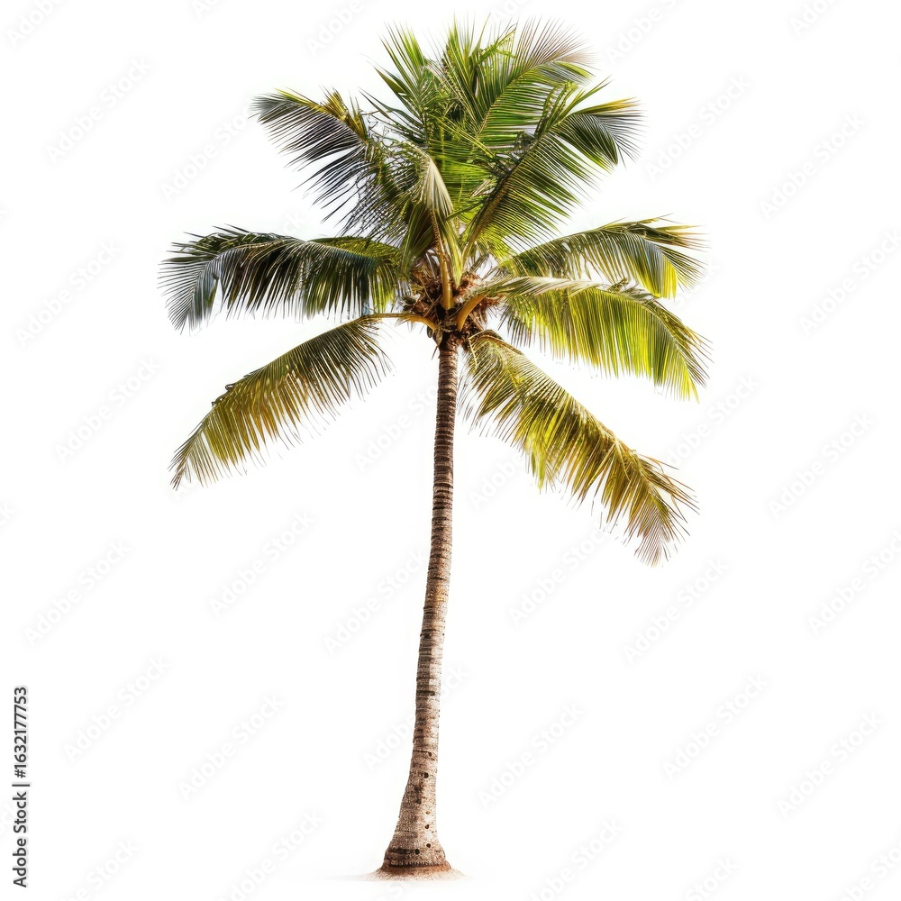 Obraz premium Single coconut palm tree against white background