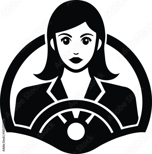 Female driver silhouette isolated on transparent background