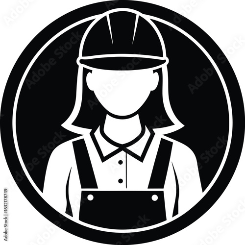 Female builder silhouette isolated on transparent background
