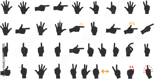 hand gestures, hand signs, hand silhouettes, hand icons, fingers, hand poses, hand movements