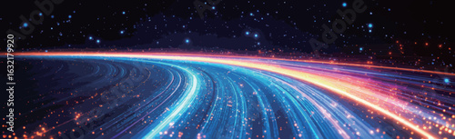 A purple and blue light trail with a dark background. The light trail is long and curvy