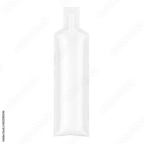 Stick sachet bag mockup for energy gels, sport nutrition, cosmetics. Vector illustration isolated on white background. Can be use for template your design, presentation, promo, ad. EPS10.