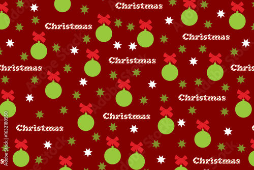Christmas ornament balls pattern – swatch available in swatches panel – seamless red green holiday background with stars and bows