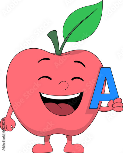 Cute Apple Cartoon Character Holding Vitamin A Letter
