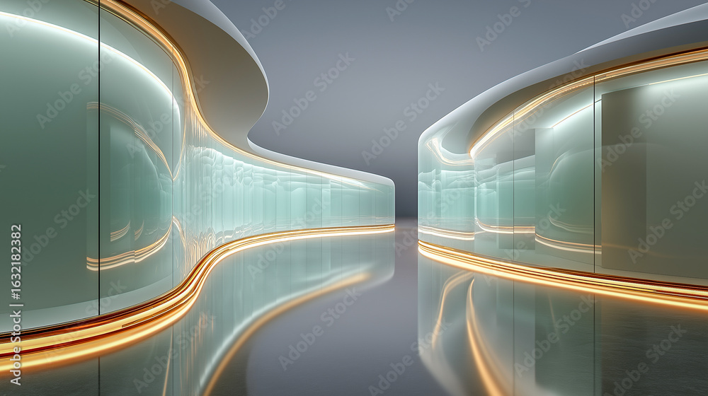 Fototapeta premium Futuristic hallway with glass and glowing lights