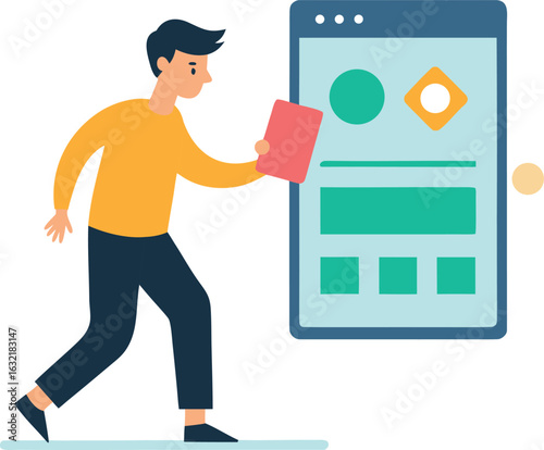 Flat Cartoon of UI Designer Dragging Interface Elements