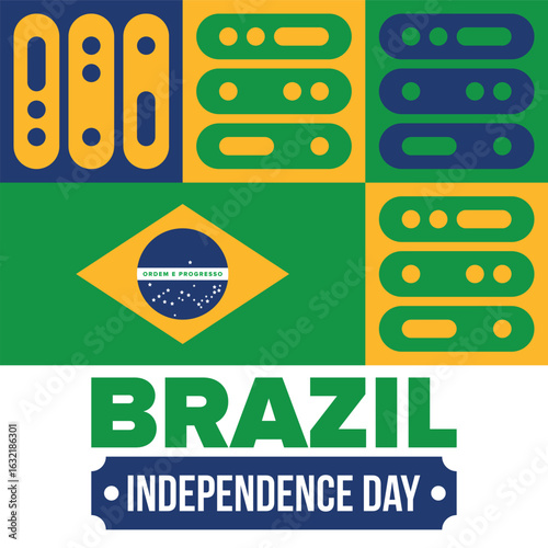 Brazil Independence Day. Happy national holiday. Freedom day. Celebrate annual in September 7. Brazil flag. Patriotic brazilian design. Poster, card, banner, template, background. Vector illustration