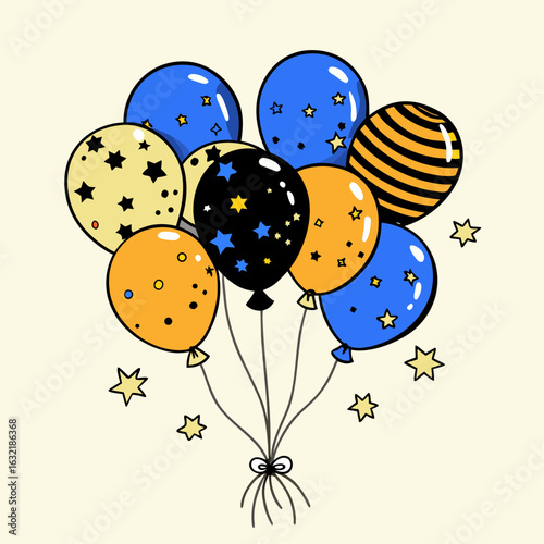 Colorful balloons with stars and stripes for celebration themes  