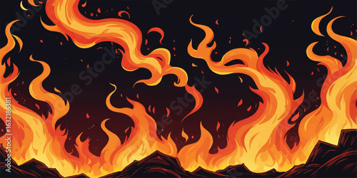 Burning hot inferno with fiery orange and yellow flames vector illustration