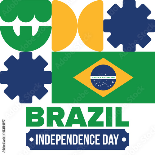 Brazil Independence Day. Happy national holiday. Freedom day. Celebrate annual in September 7. Brazil flag. Patriotic brazilian design. Poster, card, banner, template, background. Vector illustration