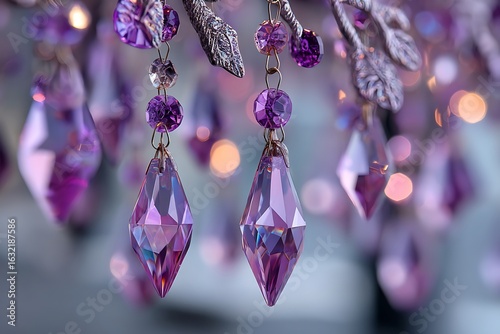 Wallpaper Mural Sparkling purple crystals hanging with a soft bokeh background, creating a magical and enchanting atmosphere. Torontodigital.ca
