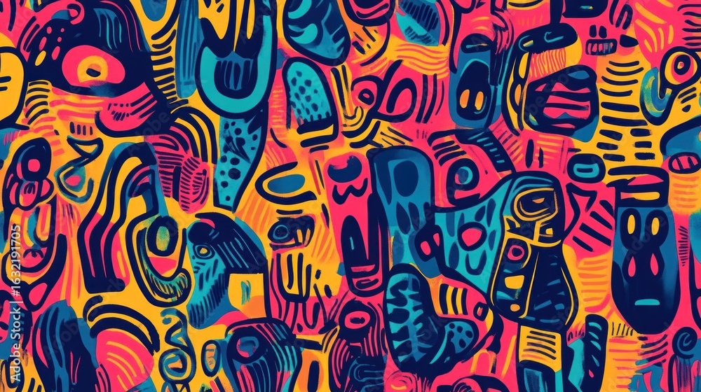 Fototapeta premium Vibrant abstract art with colorful shapes and patterns.