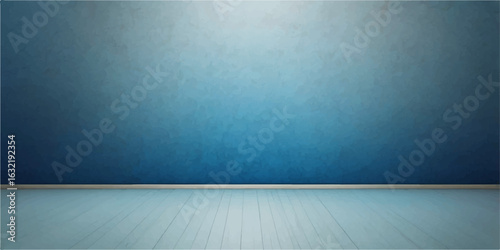 Empty room interior with blue wall and wood parquet floor