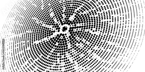 Speed lines in circle form. Thick halftone dotted speed lines. Design element for technology round logo, frame, tattoo, web pages, prints, posters. Abstract background template