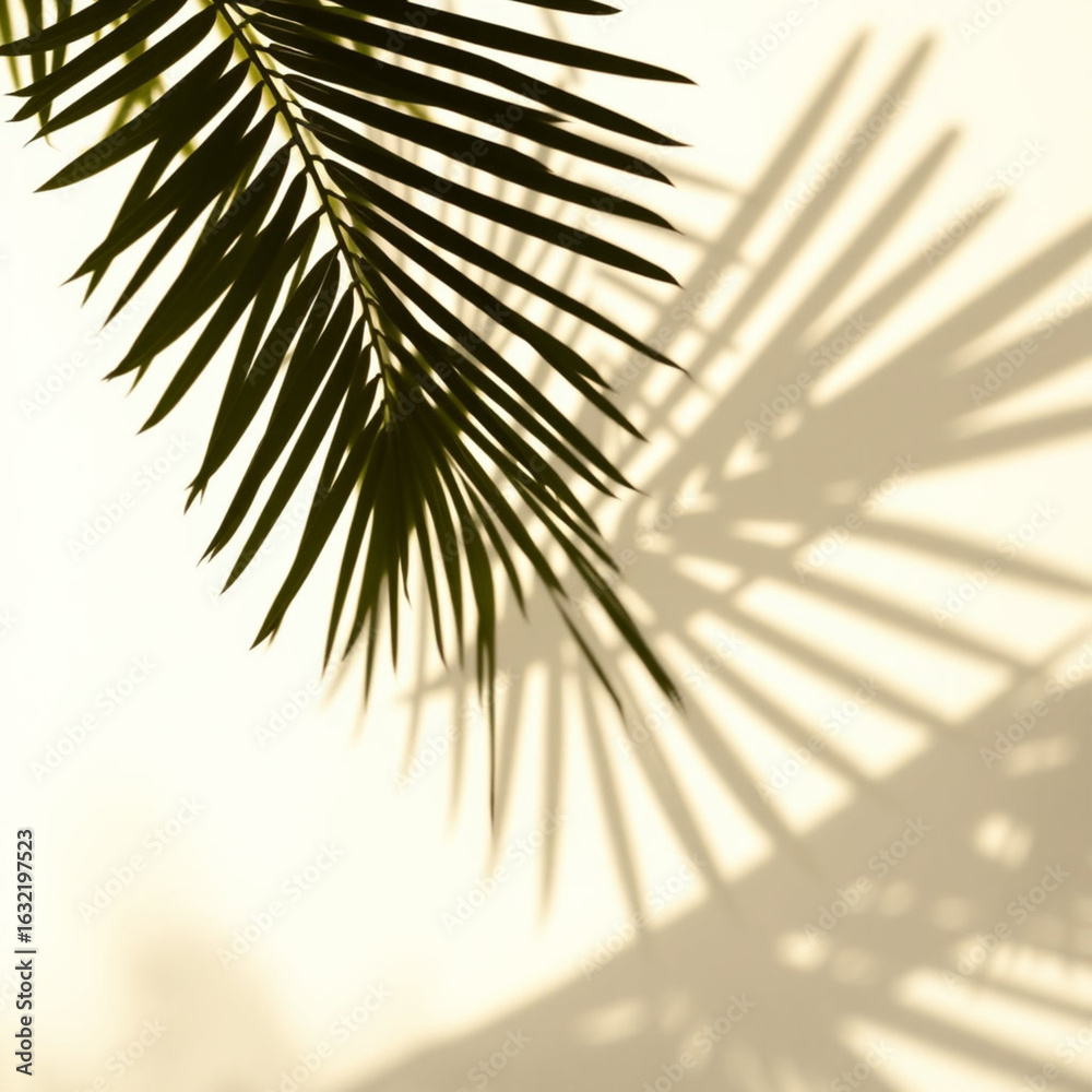 Obraz premium shadow overlay effects,realistic palm leaf shadow on transparent background,Natural shadow of tropical palm branch,mockup of shadow for product presentation, backdrop,Summer sunlight and shadow overl