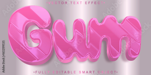  Sweet Pink Candy Gum Bubblegum Flavor Vector Fully Editable Smart Object Text Effect