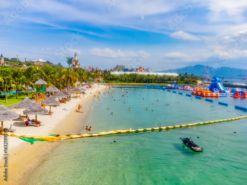 The sea beach.

Drone shooting. An amusement park on an island near Nha Trang, Vietnam. 