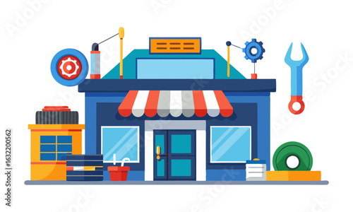 Download Design For Service And Repair Shop Vector Illustration . This Icon Concept Isolated Premium Vector. Flat Cartoon Style Svg File For Design.