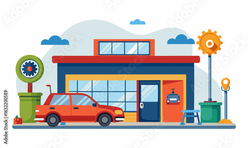 Download Design For Car Service And Repair Shop Vector Illustration . This Icon Concept Isolated Premium Vector. Flat Cartoon Style Svg File For Design.