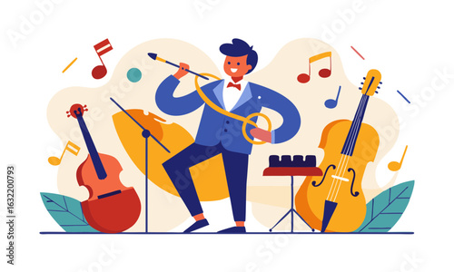 Download A Man Playing Musical Instruments Vector Illustration . This Icon Concept Isolated Premium Vector. Flat Cartoon Style Svg File For Design.
