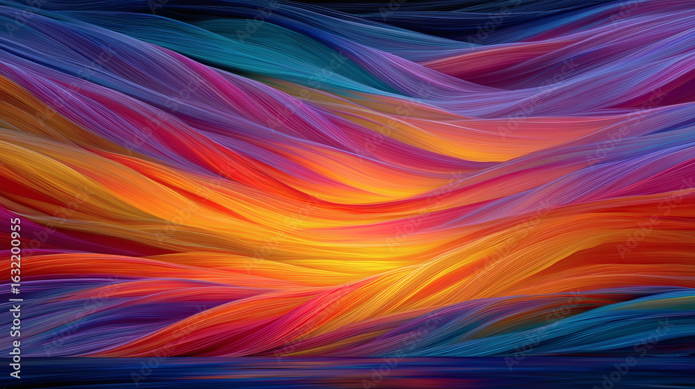 Fototapeta premium Composición abstracta con líneas fluidas y vibrantes en tonos cálidos y fríos