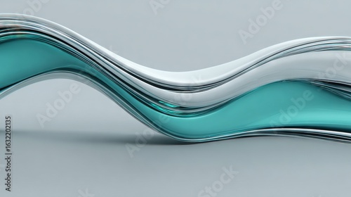 Smooth abstract metallic and glass wave structure with teal accents on a neutral background, symbolizing futuristic motion, design fluidity, and modern elegance