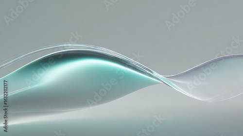 Minimal abstract digital wave with smooth flowing translucent curves in gradient teal and white tones, representing futuristic motion and fluid design concepts
