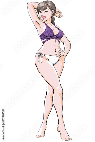 セクシーなポーズを決める水着姿の若い女性_全身.eps