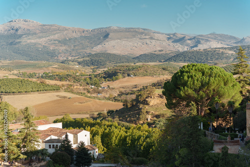 Views of the countryside and mountains from an Andalusian village at sunset
