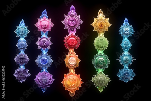 Wallpaper Mural The seven chakras illuminated, with energy flowing through each chakra in vibrant colors representing balance and spiritual energy. Torontodigital.ca