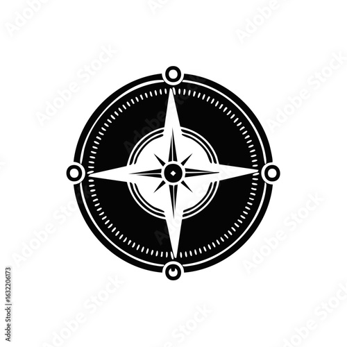 Elegant compass illustration featuring nautical symbol of navigation and direction guide for travel or exploration in black and white design