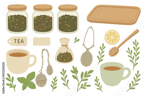 Exploring the art of tea preparation with various herbs, tools, and natural elements in a cozy setting