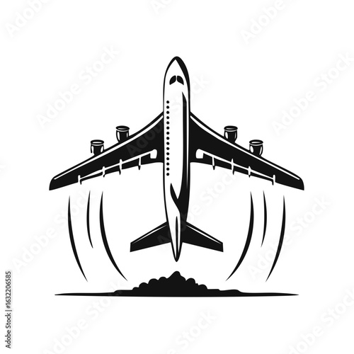 Four-Engine Airplane Ascending with Trails, Modern Travel, Aircraft, Transportation