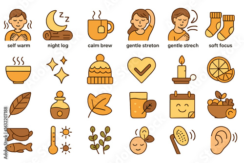 Warm and cozy symbols representing relaxation, self-care, and mindful living in everyday moments